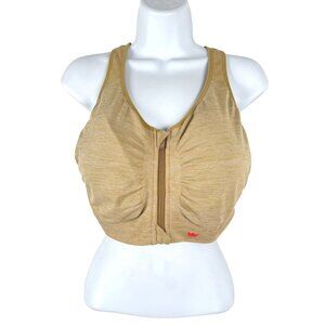 SHEFIT Lounge Bra Womens 3 Luxe Tan Front Zip Athletic Nylon Blend TP-3678